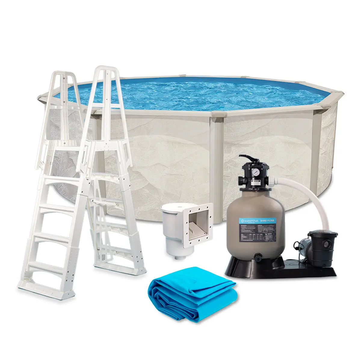 24' Round Boulder Above Ground Pool Package, 48" Wall | WTECH2448