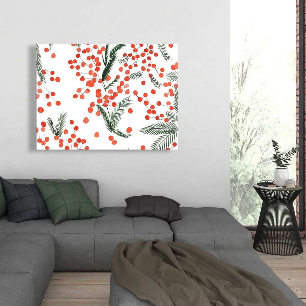 212 MAIN Minimalist Artistic Mistletoe Leaf Motifs Canvas Wall Art Print, 36x48 in. High-Def Print, Nature-Infused Seasonal Home Decor, Year Round Wall Decoration, Holiday Gift for Home Supplies