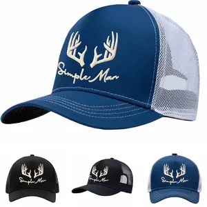 Simple Man Antlers Hunter Direct Embroidered MeshSnapback Classic Trucker Hat Hunting Classic Baseball Capfor Men Women and Teens Summer Adjustable Hat forSports Otudoor Hiking and Casual Wear