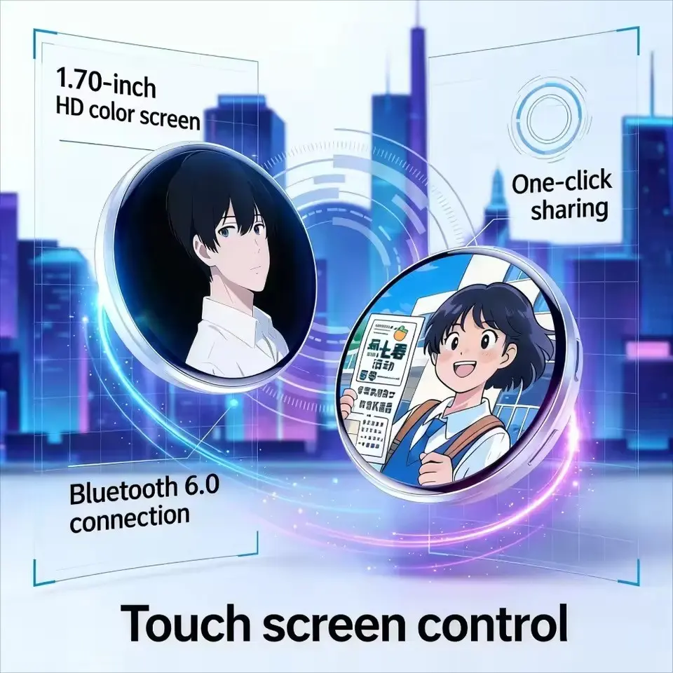 1.7 Inch HD Screen Electronic Smart Badge, Transmits Images and 15 Second Videos, Bluetooth-compatible 6.0, 30 Hour Battery, Dynamic Color Lights