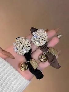 2-piece women's fashionable multi-color rubber headband set, sweet and elegant high ponytail accessory Ponytail Hairstyle at the back of the head, versatile headband suitable for any occasion