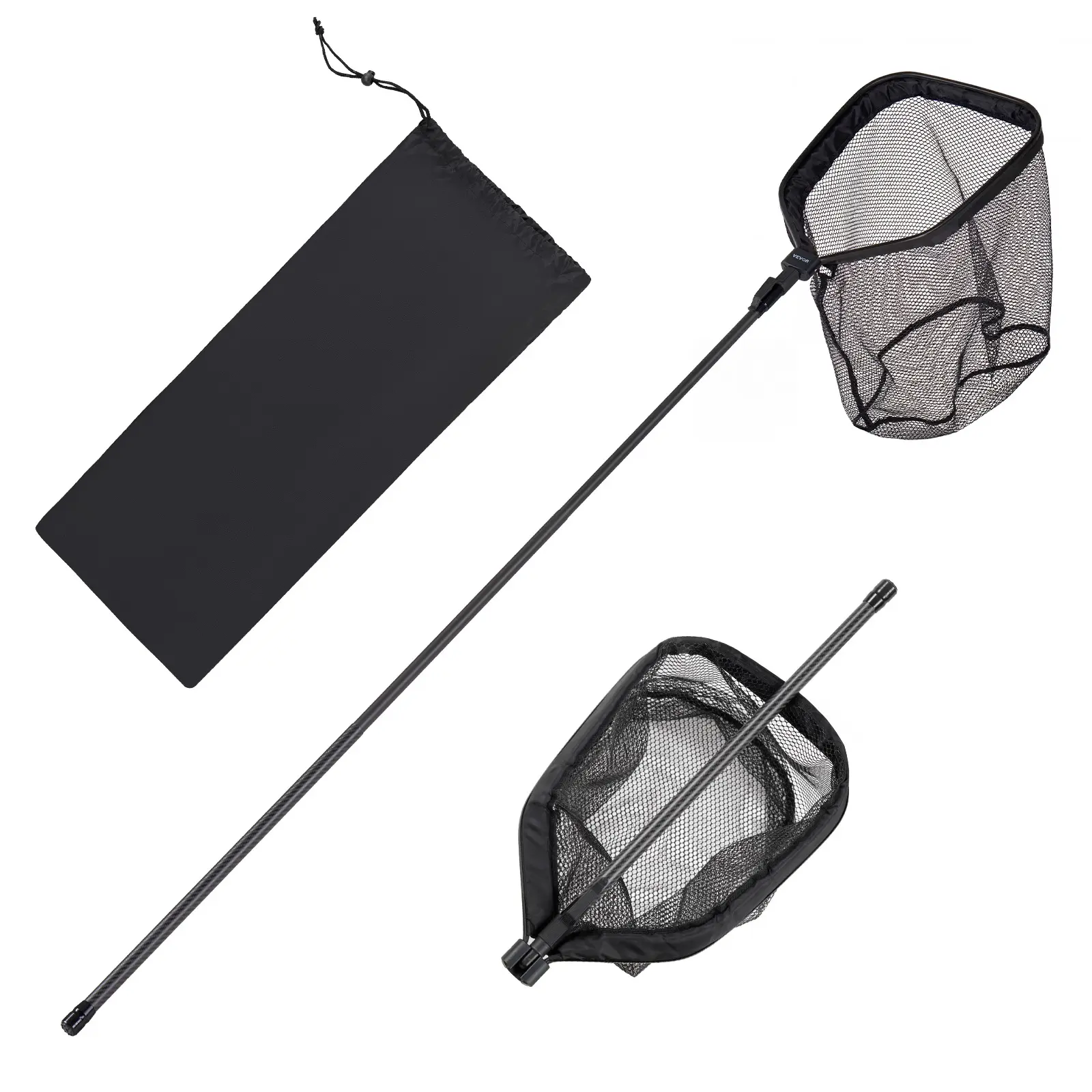 VEVOR Foldable Carbon Fiber Fishing Net, Telescopic Handle Portable Fishing Gear, Nylon-Covered PVC Netting, Lightweight Durable Fish-Friendly Tool, for Kayak & Bank Use, Gifts for Men