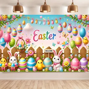 Easter Bunny and Egg Background, Happy Easter Theme, Multiple Sizes, Perfect for Party Decoration, 2D Flat, Ideal for Easter Decorations