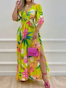 Cutout Waist Slit Dress - Chic Summer Vacation & Elegant Beachwear for Women