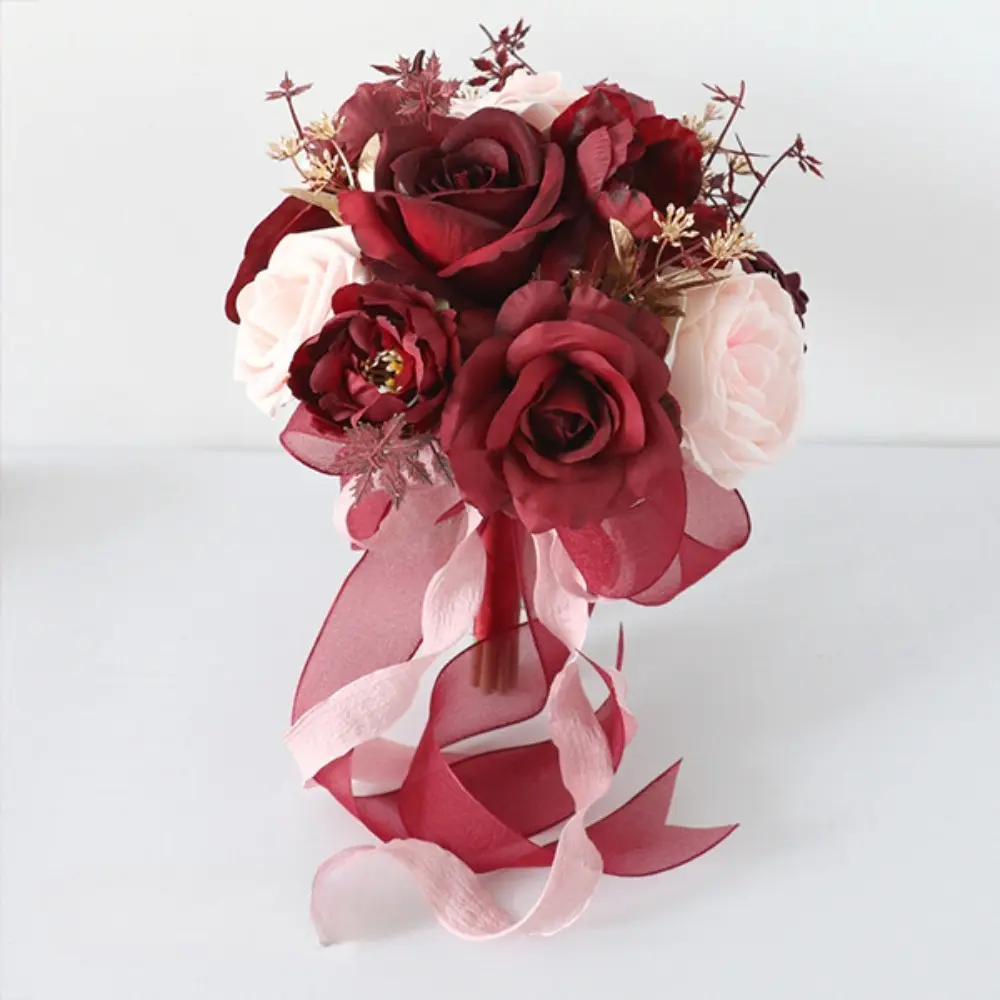 Artificial Toss Roses Eucalyptus Bouquet, Decorative Bridal Flower Arrangement, Wedding Ceremony & Anniversary Home Decor Display