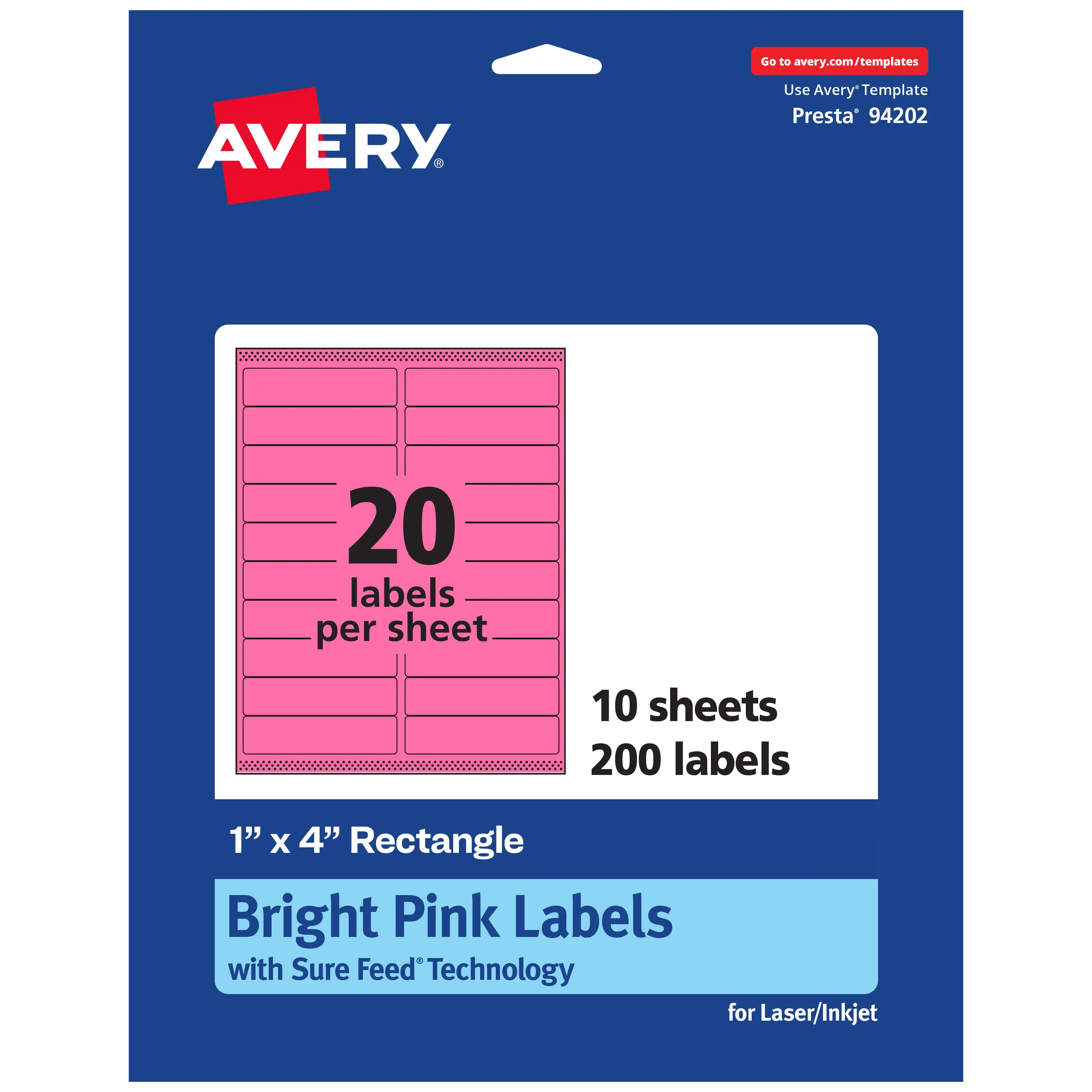 Avery Bright Pink Paper Labels, 1" x 4" Rectangle