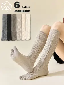 Women's Melan Diamond Pattern Toe Separated Calf Socks, Trendy All-Season Elastic Five-Toe Socks, Slim-Fitting 6 Pairs Pack