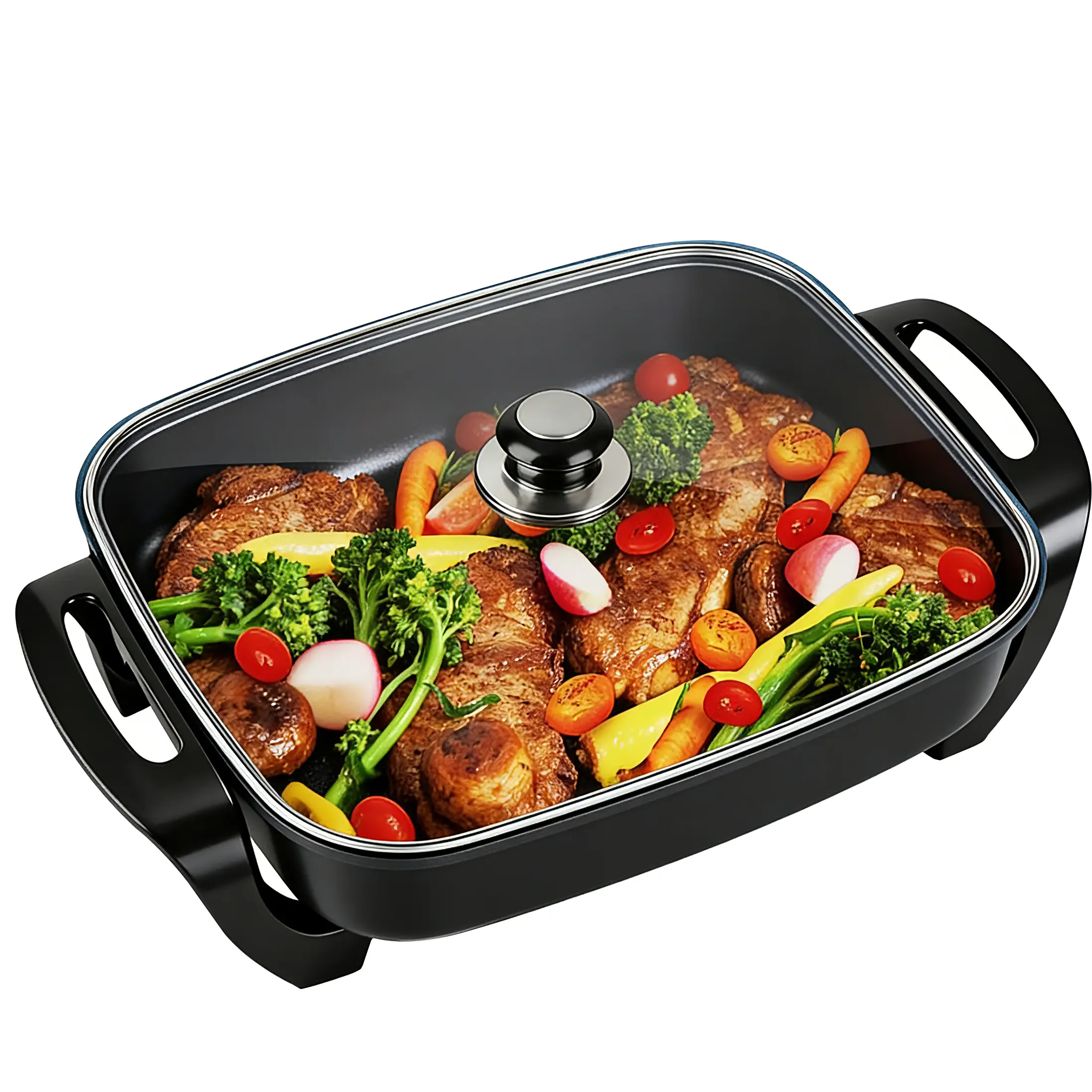 12-Inch 1500W Nonstick Electric Skillet Cooker, Adjustable Temperature, Space-Saving Portable Kitchen Appliance for Family Meals