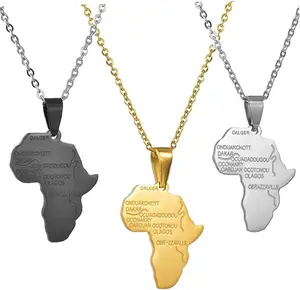 Africa Map Necklace Pendant Stainless Steel Jewelry with Engraved African Capital Cities | Unisex Fashion Statement Chain | Afrocentric Gift for Men Women Couples Durable Hip Hop Inspired Jewelry Trendy Black History Pride Accessory Gift for All Occasions