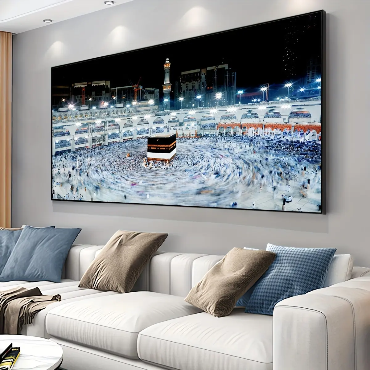 Unframed Islamic Mecca Canvas Wall Art Poster - 27.6X55.2in（Frameless）), Waterproof Tasteless Cloth Printing, Religious Faith Decor, Home Wall Decoration, Ideal Gift for Friends, Living Room Decor, Islamic Art