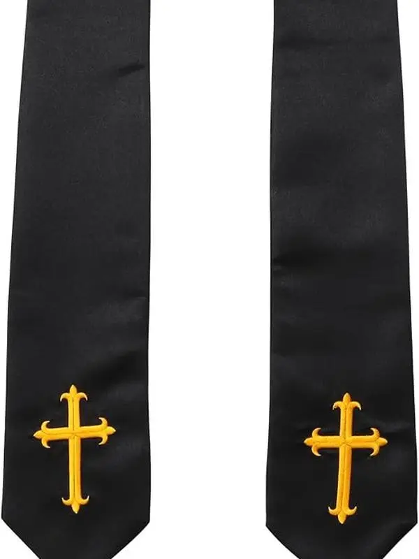 Clergy Stole & Choir Stole with Embroidered 60/72" | Thick Polyester Fabric Shiny Satin, Pair with Priest Costume & Collar, Church Sash for Wedding Officiant Pastor