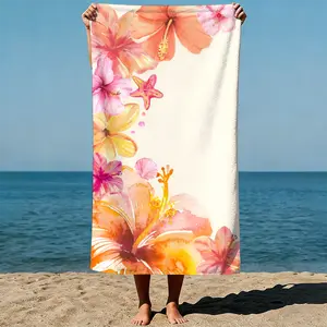 Hawaiian Vibe Tropical Hibiscus Beach Towel | Aesthetic Floral & Starfish Sand-Free Microfiber Towel