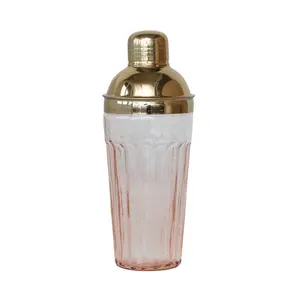 20 oz. Glass Cocktail Shaker w/ Stainless Steel Top, Pink & Gold Finish