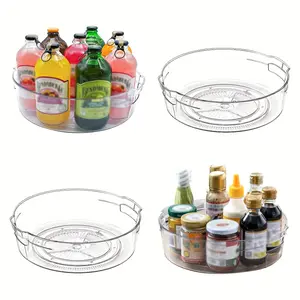 Kitchen Rotating Spice Rack Organizer with Non-Slip Edge 1 Pack Transparent Revolving Storage Shelf for Cabinet Fridge Countertop Bathroom Dining Table Display Container
