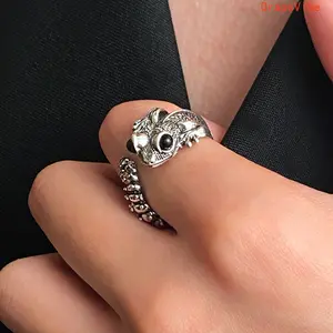 Vintage 3D Lizard Gecko Open Ring Adjustable Punk Animal Statement Jewelry Stylish Accessory For Daily Wear Party Matching