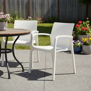 360 stand Weatherproof Outdoor Stacking Dining Chair Set of 2 - White Heavy Duty Plastic, 31.30x23.60x22.80 in, Fixed Arms, Smooth Finish, Solid Back, Stackable, Stackable Chairs