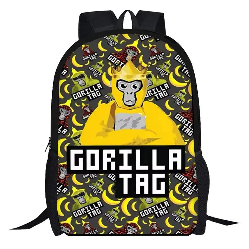 Gorilla Tag Yellow King Gorilla Banana All Over Print Backpack, Kids VR Game Oxford School Daypack