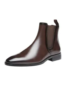 Men High Top Boots Closed Solid Color Low Heel Pointed Toe Fashionable And Comfortable Business Men Ankle Boots