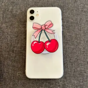 Cherry with Pink Bow MagSafe Phone Grip – Coquette Fruit Aesthetic Magnetic Pop Socket & Kickstand – Phone Accessory Gift for Girls