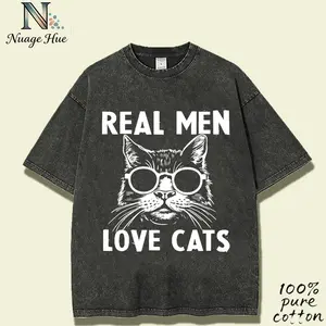 Men's Fashion Hand Drawn Kitten Printed Women's T-shirt Washed T-shirt Pattern T-shirt Cute T-shirt TikTok Shop Deals