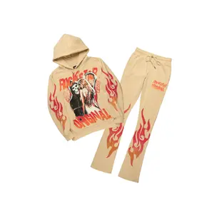 Zo Beige Hoodie/Stacked Pant Track Set