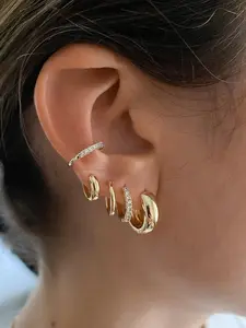 5 Pcs Minimalist Smooth Circle Earrings, High-End Twisted Copper Needle Ear Cuffs, Plated 18k Tragus Clip Set