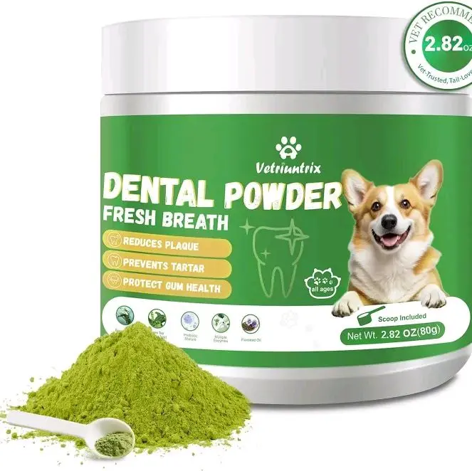 Vetriuntrix Dog Dental Oral Health Powder 2.82 oz Reduces Plaque Prevents Tartar Protects Gum Health Vet Approved No Brushing Needed Probiotics Lysozyme
