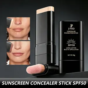 2-in-1 Blendable Concealer & Foundation Stick with SPF50, Buildable Coverage, Sun Protection, Sweat-Resistant Long-Lasting Formula, Built-In Brush, Travel-Friendly, Daily Use, Multiple Shades Available, Blend Double-Layer Matte Air Cushion BB Cream