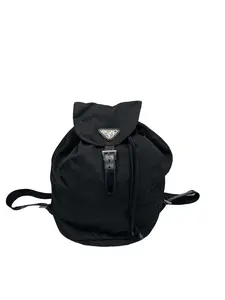 Pre-owned PRADA Vintage Black Nylon Flap Drawstring Backpack/WJ12129509 /9509