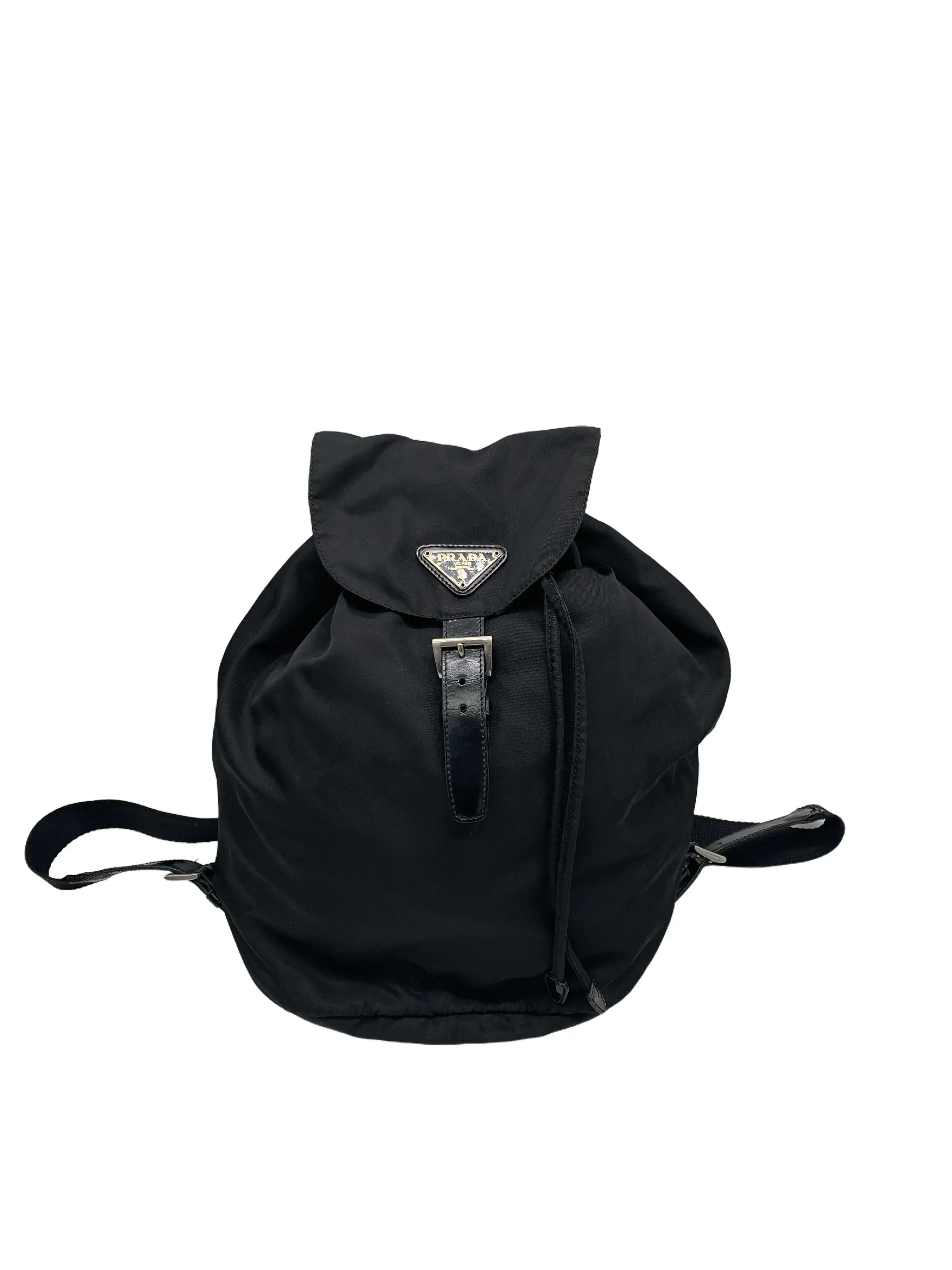 Pre-owned PRADA Vintage Black Nylon Flap Drawstring Backpack/WJ12129509 /9509