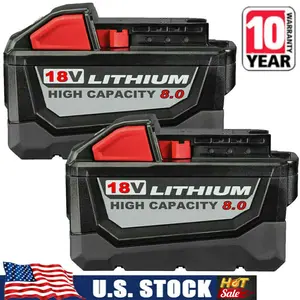 New 2 PACK 8.0 AH For Milwaukee for M18 Lithium Extended Capacity Battery 48-11-186
