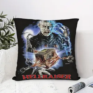 Hellraiser Decorative Throw Pillow Cover |   Polyester Material, Black Background, Bold Red Lettering, Zipper Closure, Machine Washable