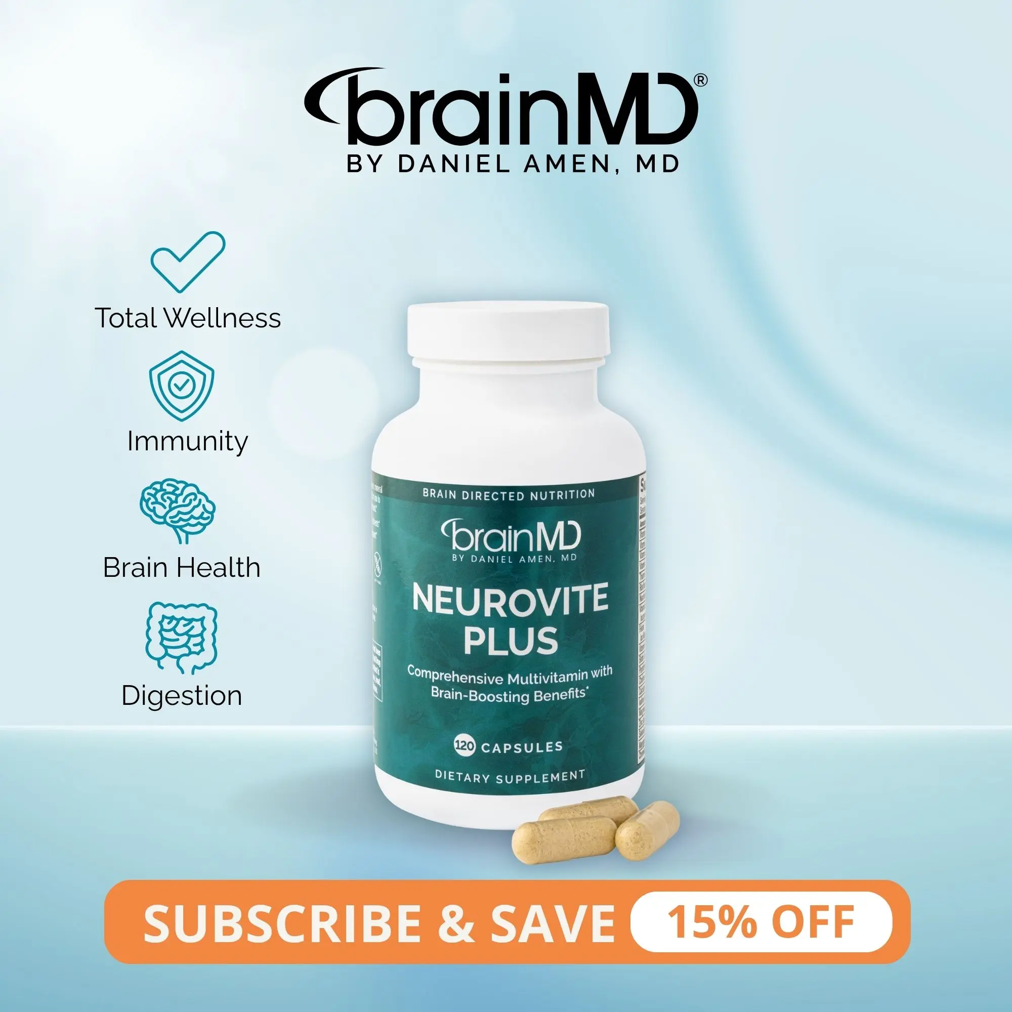 NeuroVite Plus | BrainMD | 120 Capsules | Whole-Body Wellness & Brain Health Support | Immune, Digestive & Antioxidant Support | 50+ Bioavailable Vitamins & Minerals