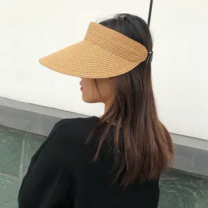 Womens Sun Visor Hat Straw Sun Visors for Women Summer Packable Ponytail Beach Hats for Women Travel UPF 80+