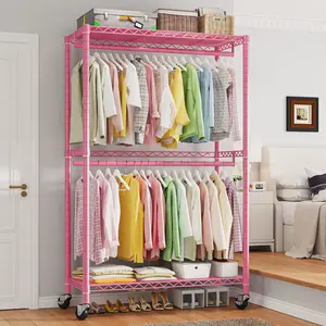 Raybee Clothes Rack 79''H Heavy Duty Clothing Rack with Wheels Adjustable Clothing Racks for Hanging Clothes Portable Rolling Clothes Rack Metal Garment Rack 79" H X35.5 W X15.7 D