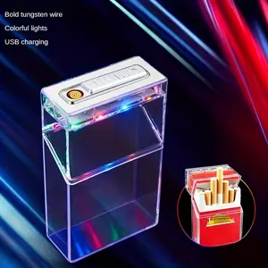 [Transparent Lighter] Rechargeable USB Lighter with LED Light, Women's Decorative Box and Lighter, Transparent Shell with Rainbow Light and Ignition Function, Suitable for BBQ, Camping, Holiday Gifts for Men and Women