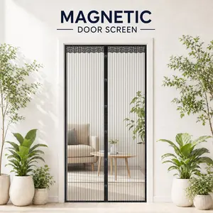 Magnetic Door Screen Curtain, Mesh Keeps Mosquitoes, Bugs & Flies Out, Self-Closing Magnetic Seal, Hands-Free, Breathable Air Flow, No Drill, Easy Install for Home Doors