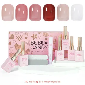 BUBU CANDY 6pcs 15ml Gel Nail Polish Set with LED Light Rubbing Strips Non Toxic Vegan Kit for Cuticles DIY Nails Honey Cocoa Amber Powder Ice Crystal White Mocha Powder Lotus Root Starch