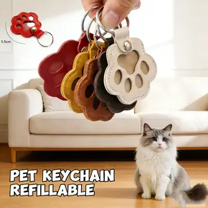 Cat Fur Storage Keychain Cute Leather Paw Keychain Pet Hair Keepsake Keyring Unique Memorial Collection Keychain Pet Memorial Gifts for Bag Purse Paw Charm Key Holder Refillable