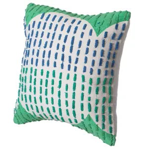 360 stand Bohemian Style Handmade Artisan 16' Cotton Throw Pillow Cover - Handwoven, Ribbed Line Dots, Wave Border, Green - Ideal for Moroccan, Rustic Farmhouse, Vintage Decor