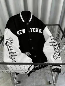 Men's Casual Baseball Collar American Jacket, Trendy La Letter Design, Unique Print School Team Jacket for Students, Fall & Winter