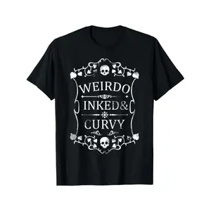 Plus Size Women'S Gothic Skull & Floral Print T-Shirt - "Weird Inked & Curvy" Edgy Graphic Tee, Black Round Neck Short Sleeve Casual Top For Summer