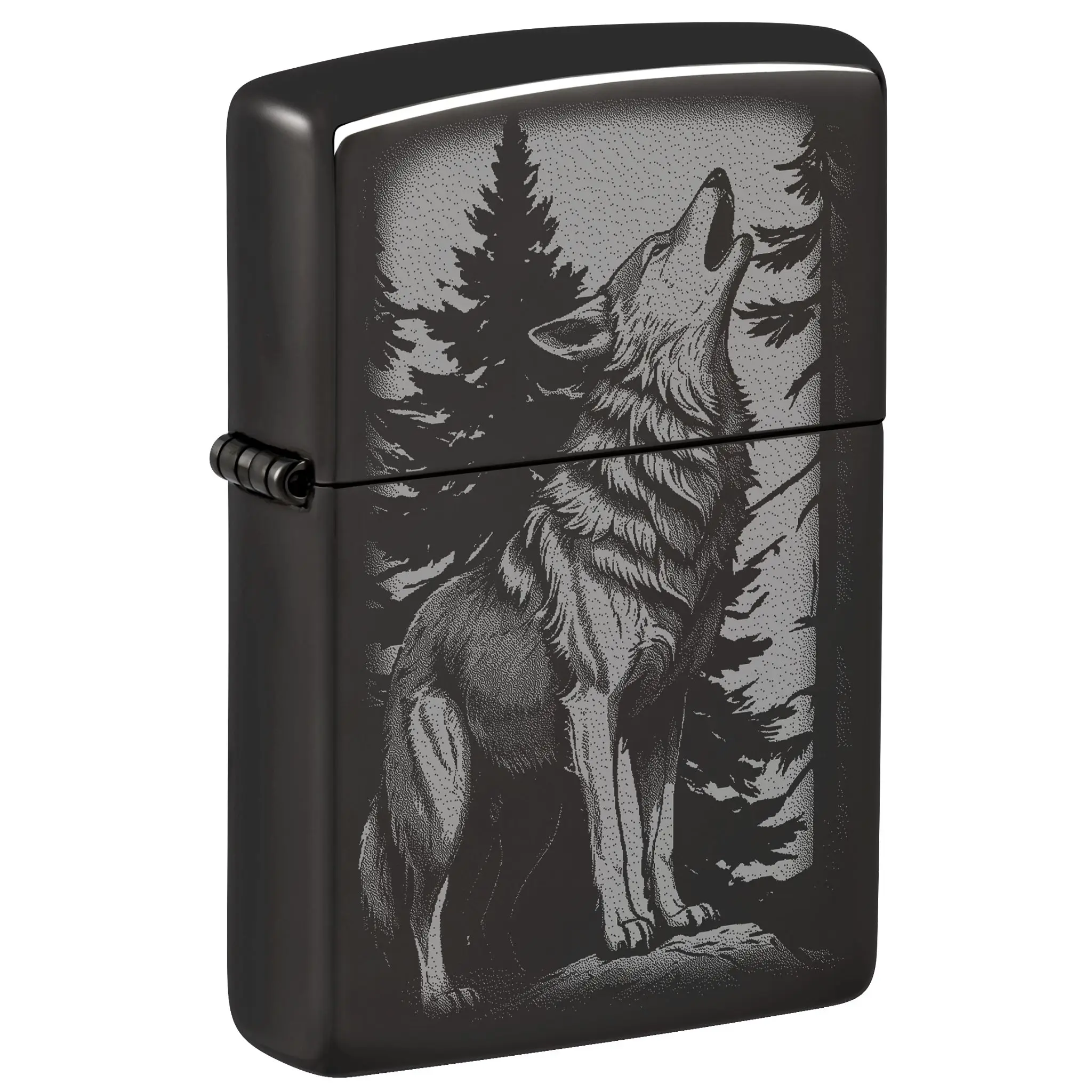 Zippo Howling Wolf Design High Polish Black Pocket Lighter - Made in USA