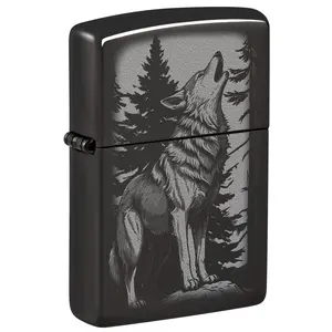 Zippo Howling Wolf Design High Polish Black Pocket Lighter - Made in USA