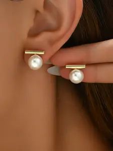 Elegant Imitation Pearl Stud Earrings, Faux Pearl Jewelry, Simple Design for Natural Style, Perfect Accessories for Casual or Formal Wear