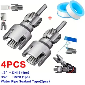 4pcs PPR Pipe Threader Tool + Water Pipe Sealant Tape, DN15+DN20, Electric Drill-Type Thread Repair - 1/2&3/4 Internal & External Threads for PVC and PPR Pipes, Heavy-Duty Metal Pipe Repair Tool