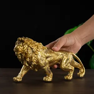 European Style Lion Animal Ornament Home Living Room Desktop Office TV Cabinet Lion Collectible Figurine Resin Craft