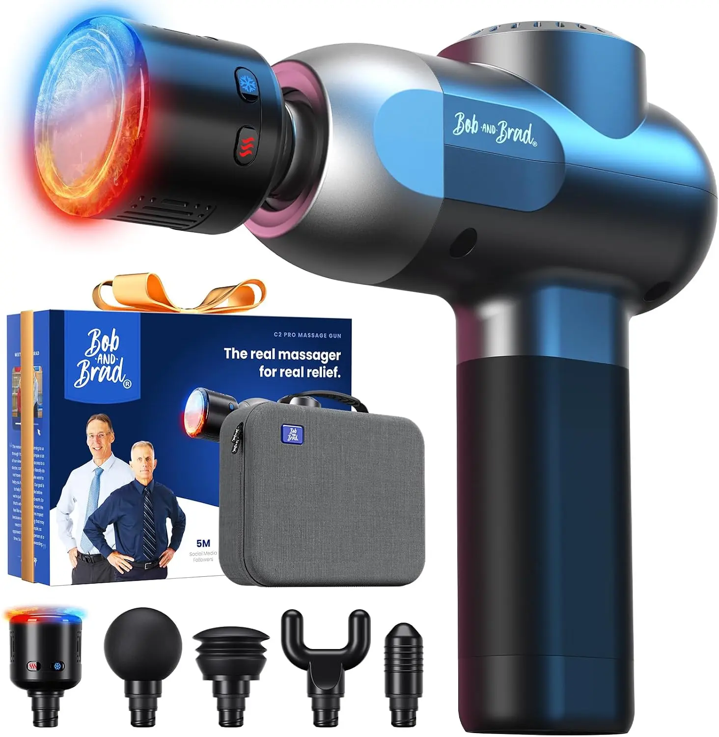 Bob and Brad C2 Pro Massage Gun with Heat and Cold Therapy, Deep Tissue Back Massager for Athletes, Men & Women Cordless Daily Gift
