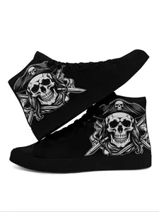 Men's Fashionable Skull Print Lace Up High Top Sneakers, Casual Comfortable Sports Shoes for Daily Wear, Male All-match Round Toe Shoes for Daily Wear