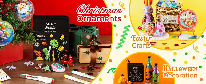 Ohuhu Acrylic Paint Markers Direct Liquid: 24 Colors - Flexible Brush Tip Acrylic Markers High Opacity Paint Pens - Direct Liquid - Waterproof Lightfast for Rock Easter Eggs Wood - Nahuku Series of Ohuhuart